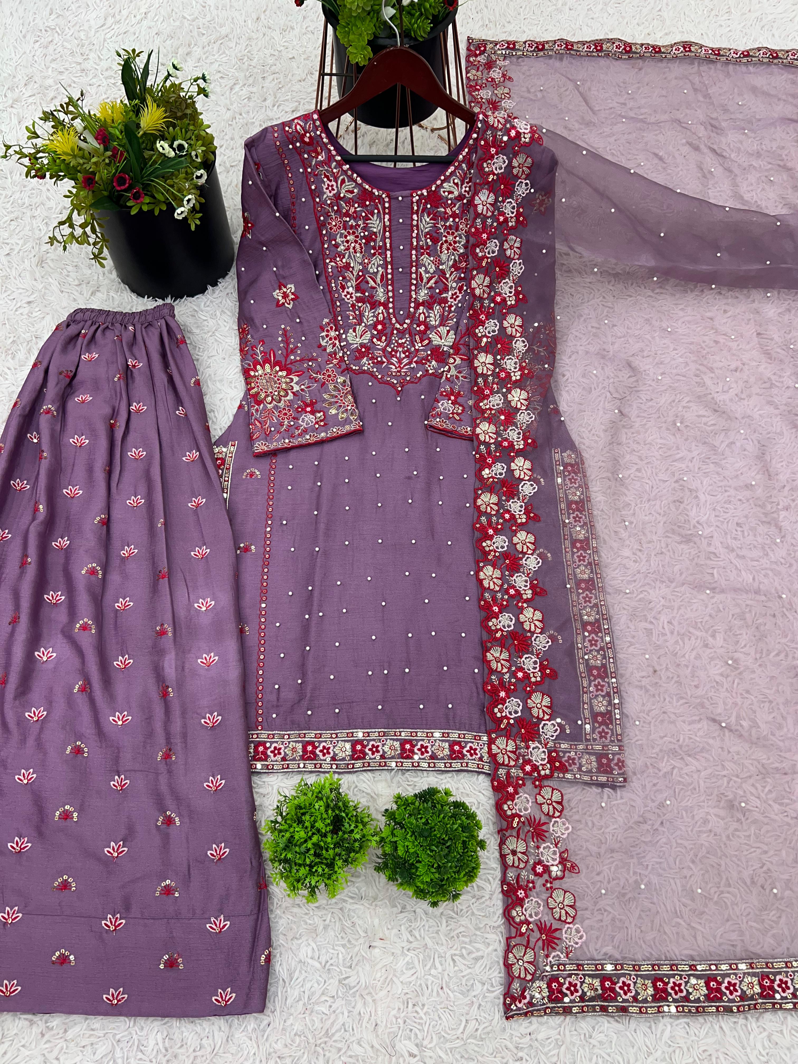 Royal Radiance Embroidered Chinnon Party Set with Dupatta