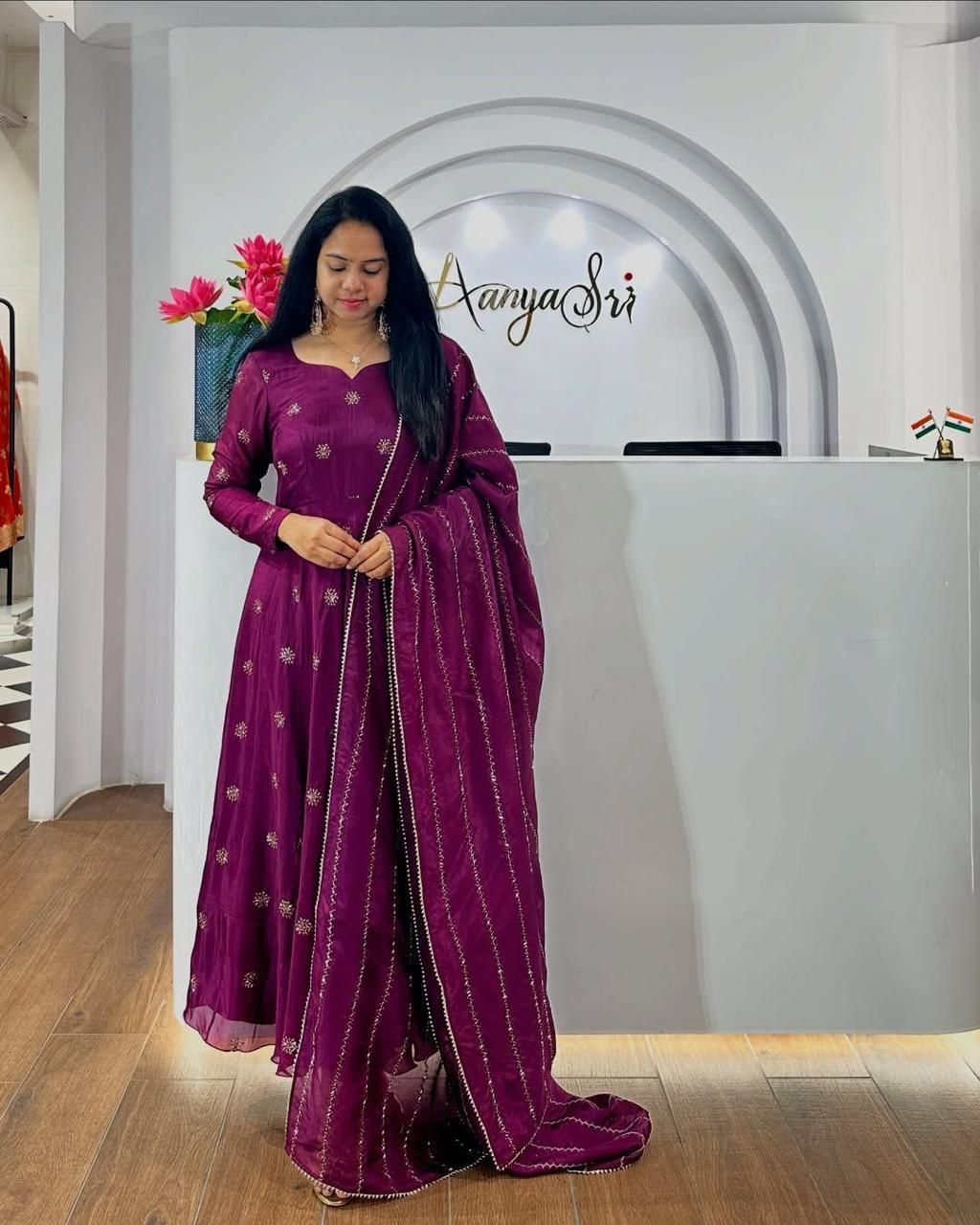 Elegant Magenta Handcrafted Anarkali with Dupatta ✨-AL