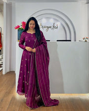 Elegant Magenta Handcrafted Anarkali with Dupatta ✨-AL