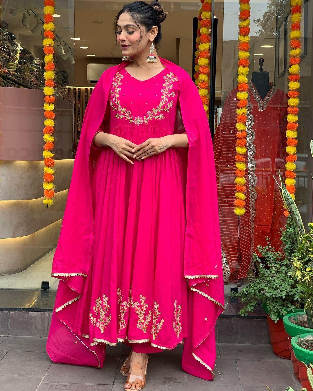 Radiant Pink Embroidered Anarkali Set with Dupatta 🌸-AL
