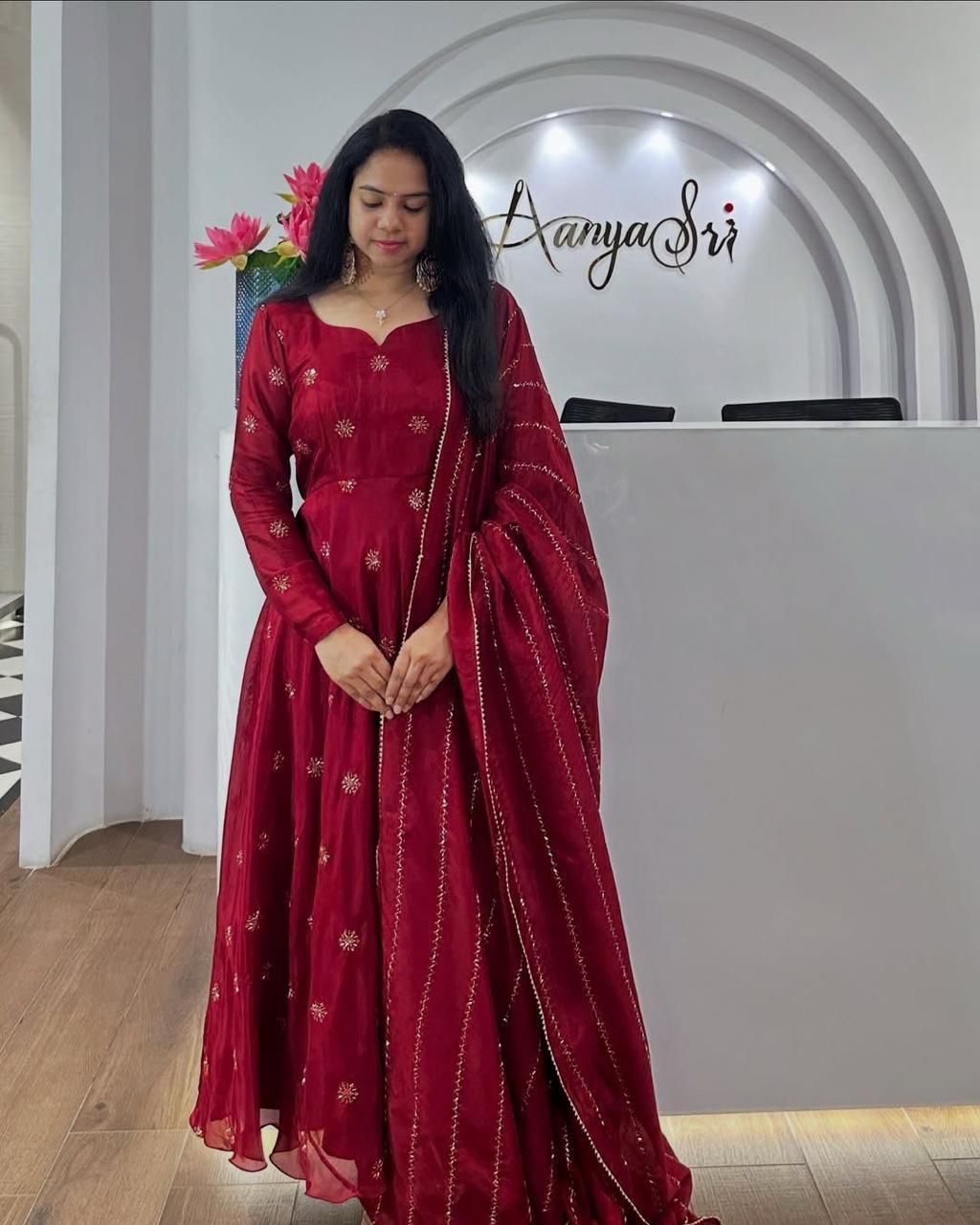 Elegant Magenta Handcrafted Anarkali with Dupatta ✨-AL