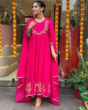 Radiant Pink Embroidered Anarkali Set with Dupatta 🌸-AL