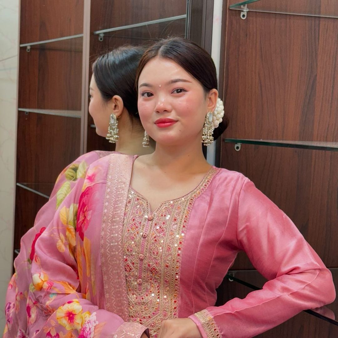 Graceful Pastel Pink Embroidered Suit with Floral Dupatta 🌷-AL