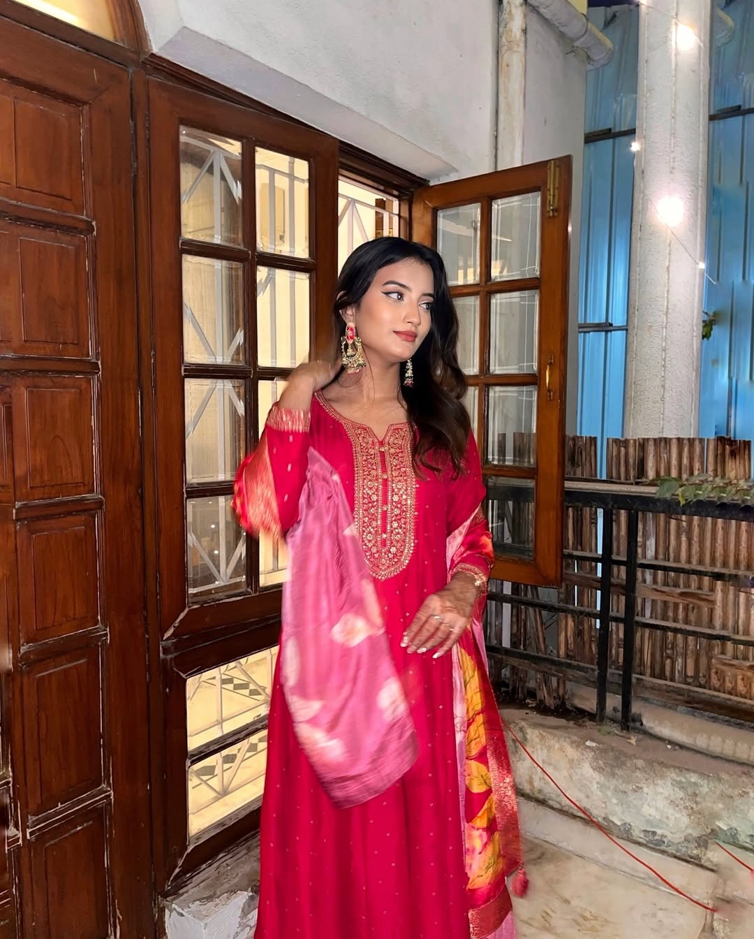 Embroidered Suit with Printed Dupatta-AL