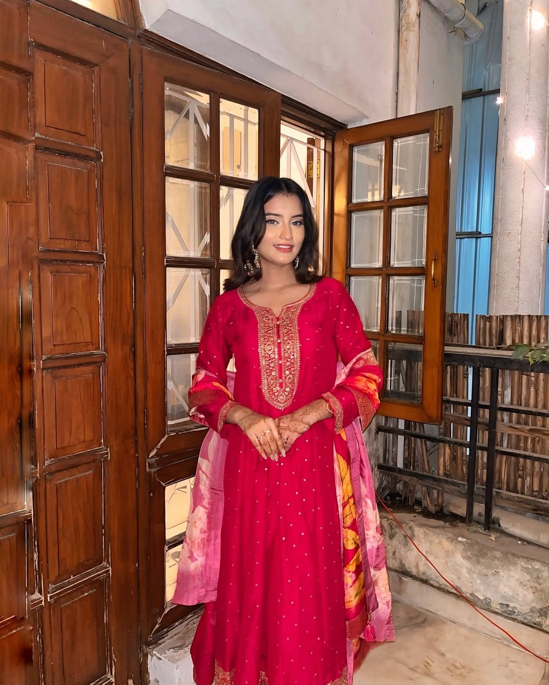 Embroidered Suit with Printed Dupatta-AL