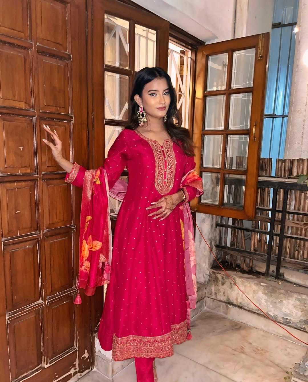 Embroidered Suit with Printed Dupatta-AL