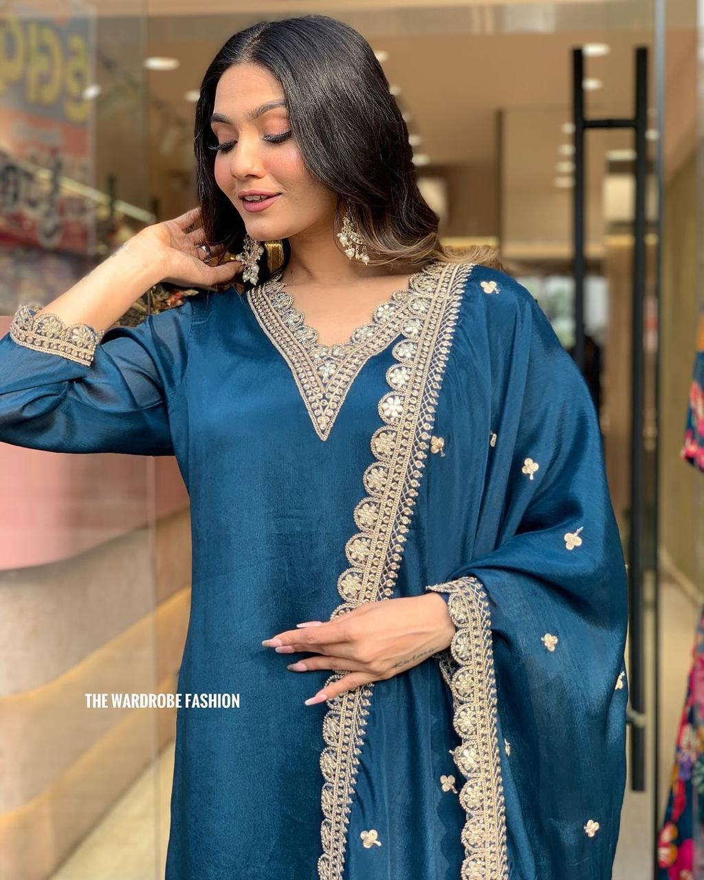 Festival Collection 2025 – Multicolour Roman Satin 3-Piece Suit Set | AL