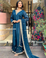 Festival Collection 2025 – Multicolour Roman Satin 3-Piece Suit Set | AL