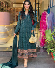 Premium Masleen Cotton Embroidery Kurti with Sephon Dupatta – AL
