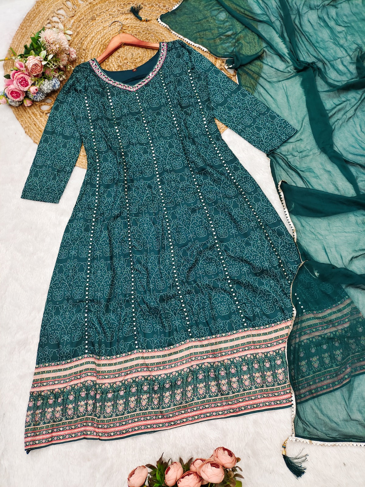 Premium Masleen Cotton Embroidery Kurti with Sephon Dupatta – AL