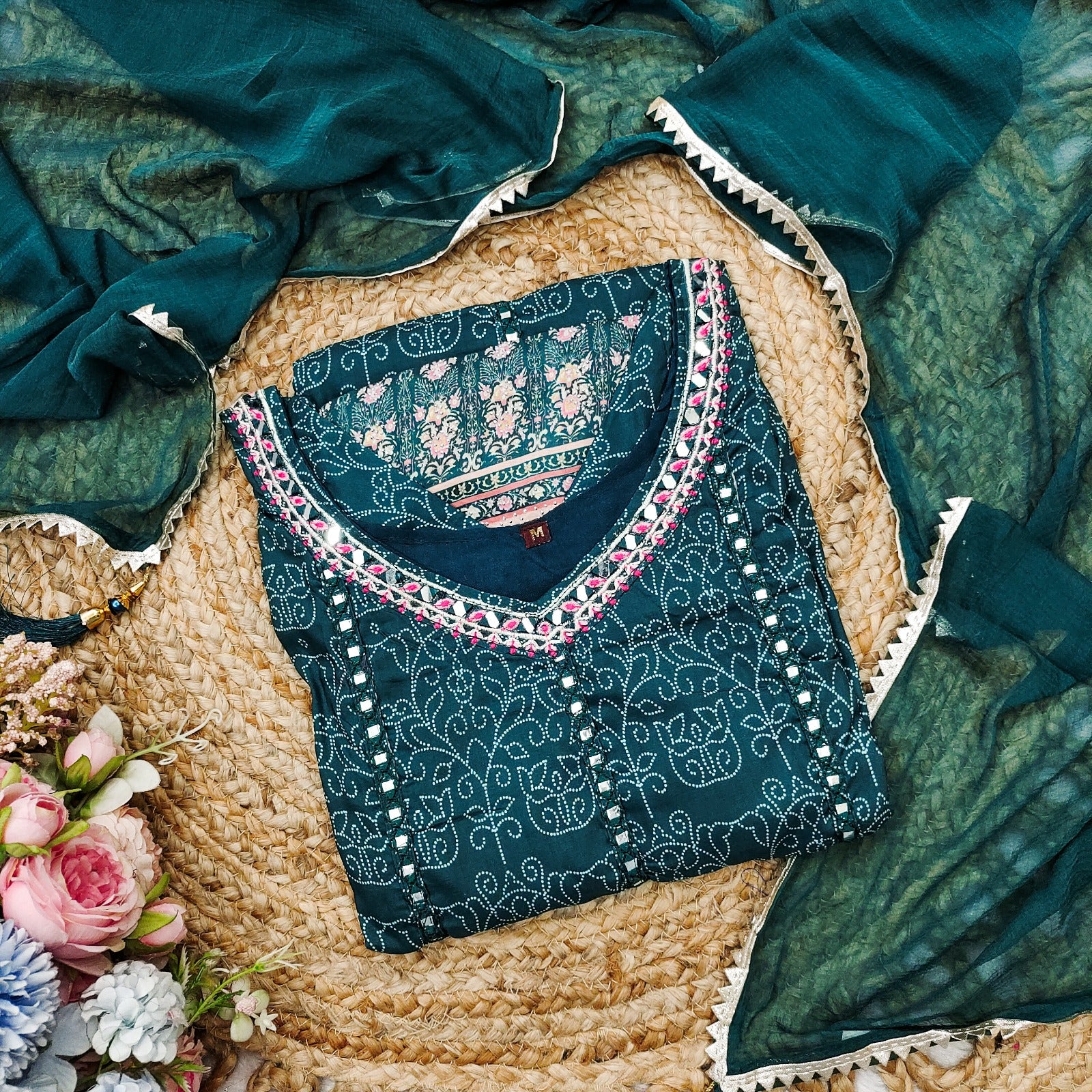 Premium Masleen Cotton Embroidery Kurti with Sephon Dupatta – AL