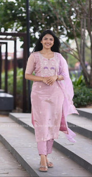 Elegant Chinon Embroidered Kurti Set with Net Dupatta | Festive Collection AL