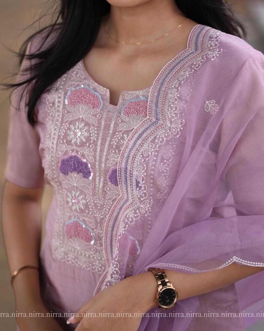 Elegant Chinon Embroidered Kurti Set with Net Dupatta | Festive Collection AL