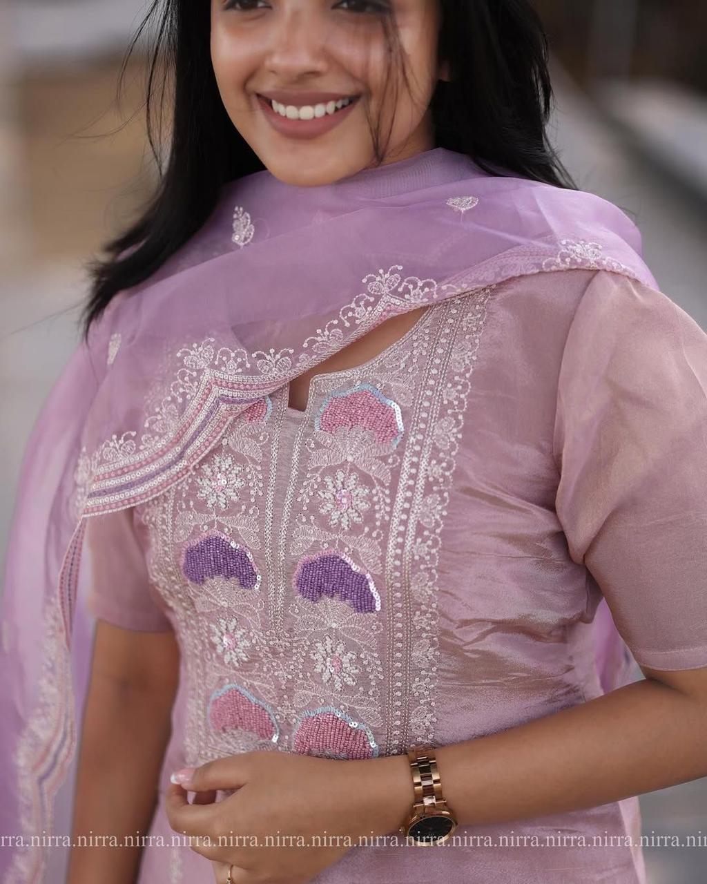 Elegant Chinon Embroidered Kurti Set with Net Dupatta | Festive Collection AL