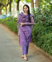 Elegant Purple Kota Chex Kurti Set with Botanical Motifs | Digital Print | Ready to Ship – AL