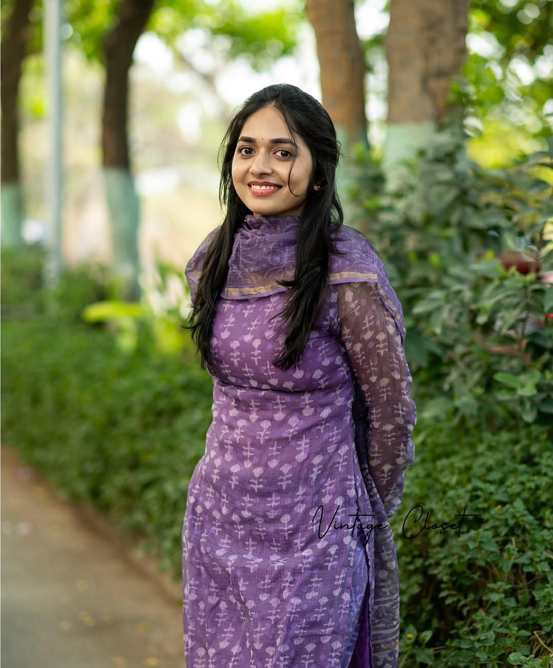 Elegant Purple Kota Chex Kurti Set with Botanical Motifs | Digital Print | Ready to Ship – AL
