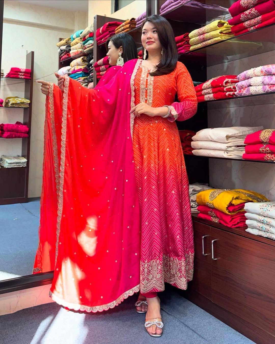 Regal Chinon Kurta Set with Gold Embellishments | AL