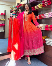 Regal Chinon Kurta Set with Gold Embellishments | AL