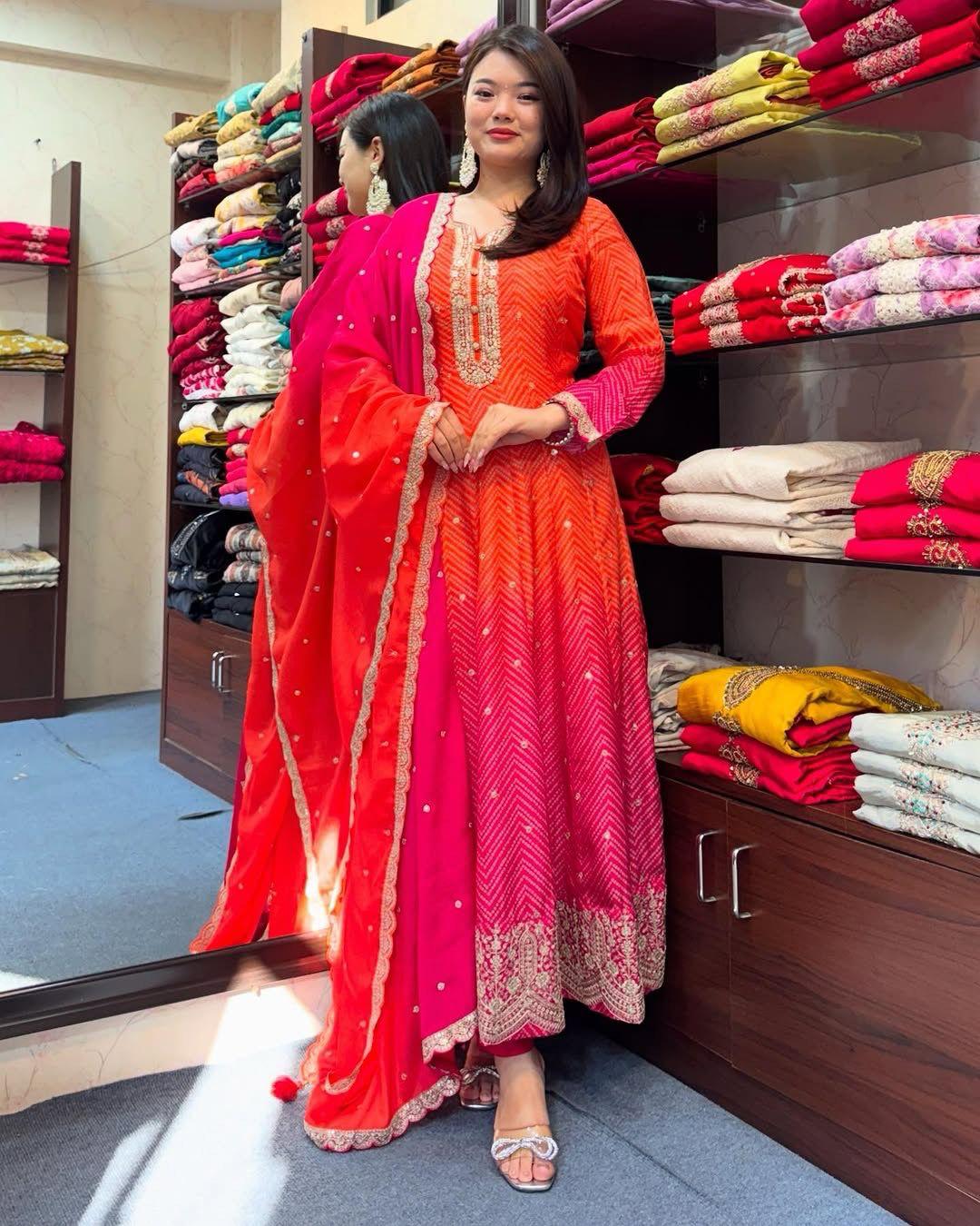 Regal Chinon Kurta Set with Gold Embellishments | AL