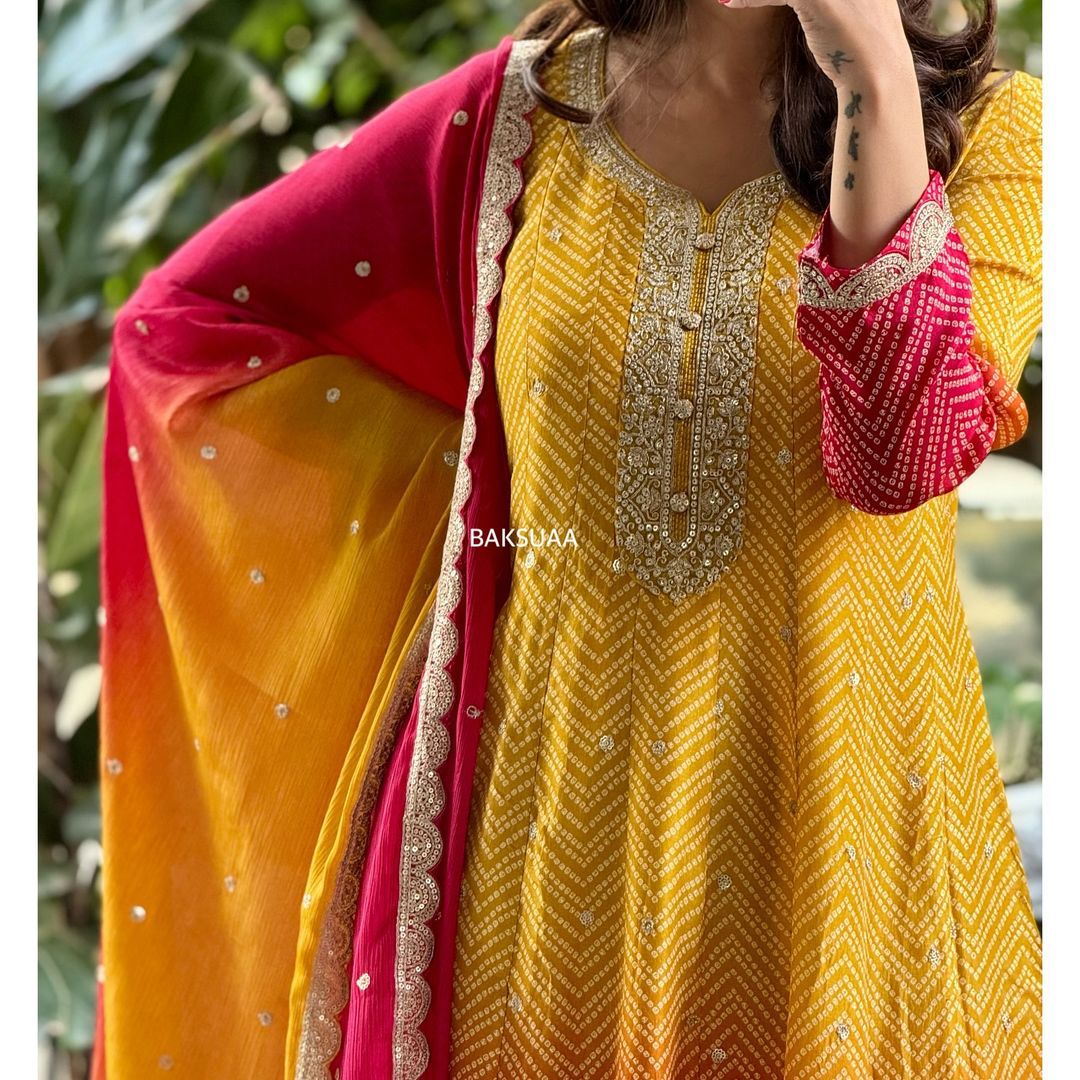 Vibrant Yellow–Red Ombre Embroidered Kurta Set | Festive Special AL