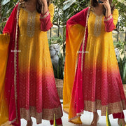 Vibrant Yellow–Red Ombre Embroidered Kurta Set | Festive Special AL