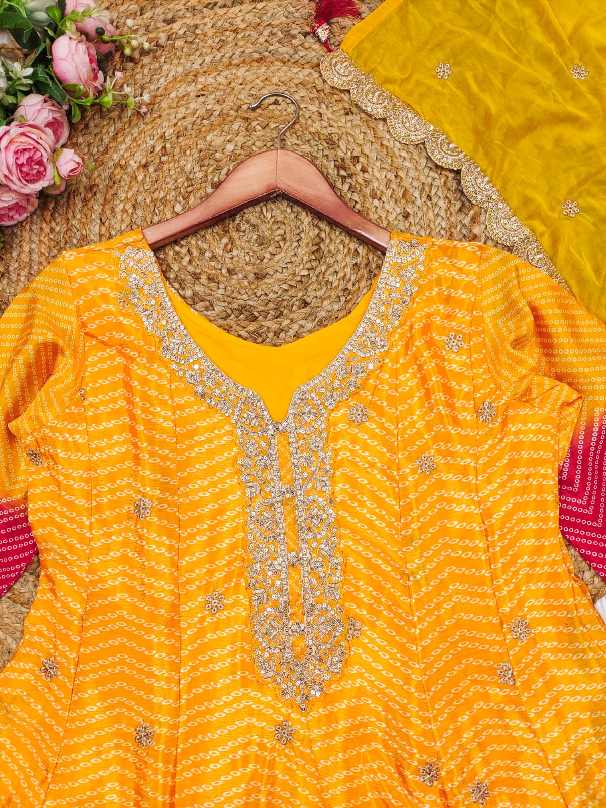 Vibrant Yellow–Red Ombre Embroidered Kurta Set | Festive Special AL
