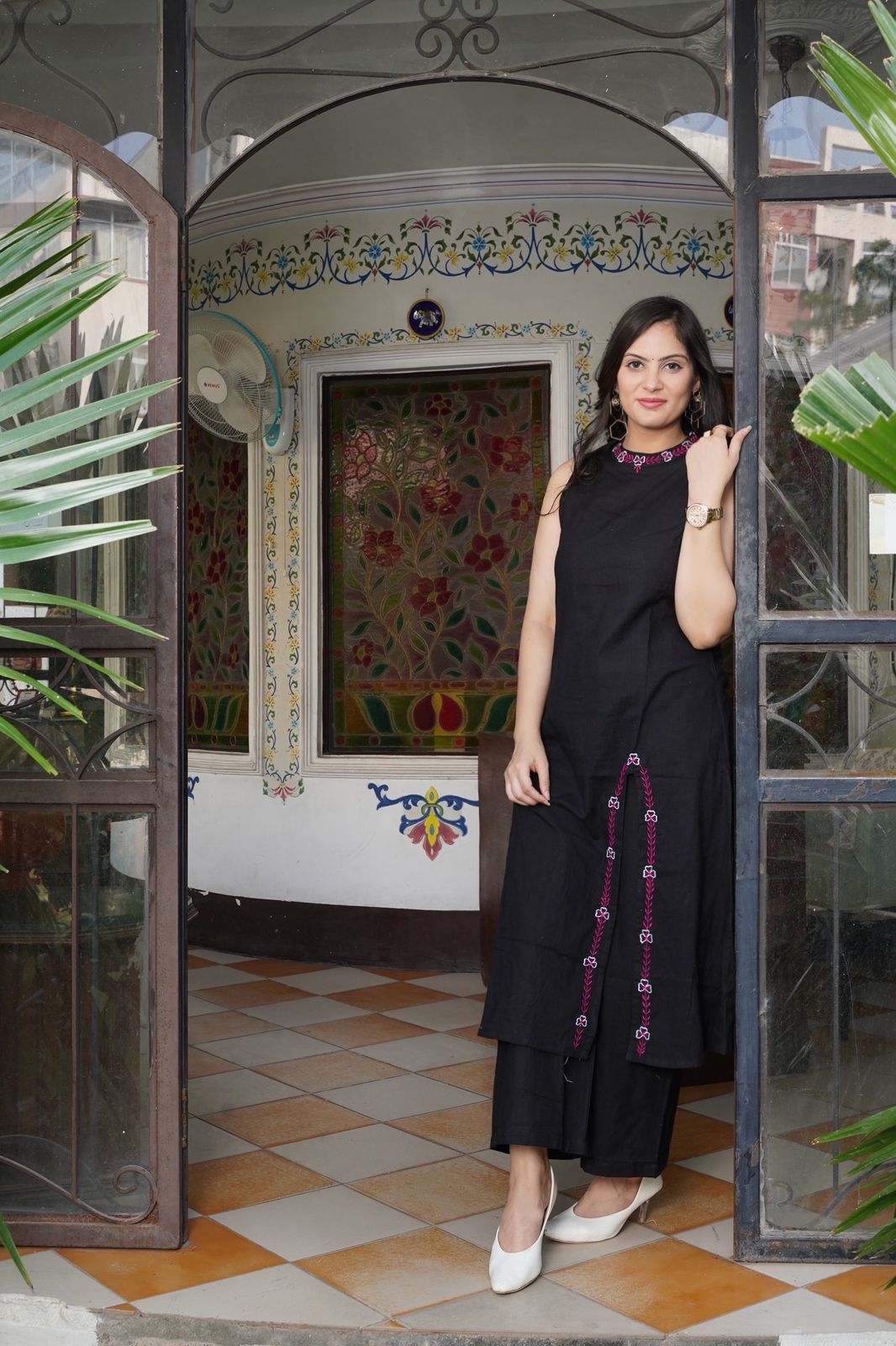 Elegant A-Line Cotton Kurta Set with Embroidery | KF