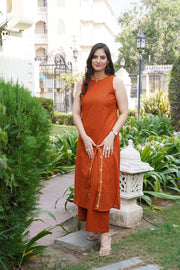Elegant A-Line Cotton Kurta Set with Embroidery | KF