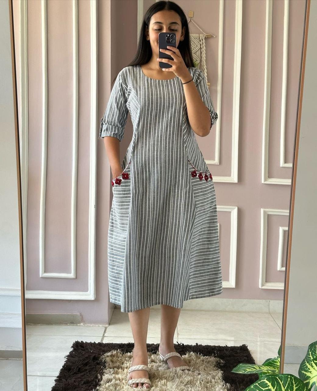 Premium South Cotton A-line Midi Kurta | KF