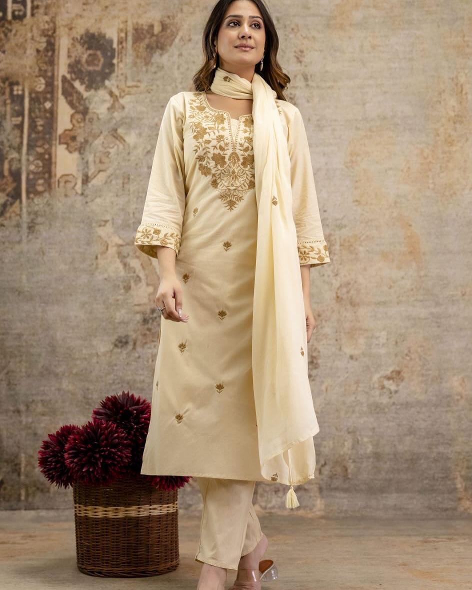 White Khadi Flex Embroidered Suit Set – Festival Special | KF
