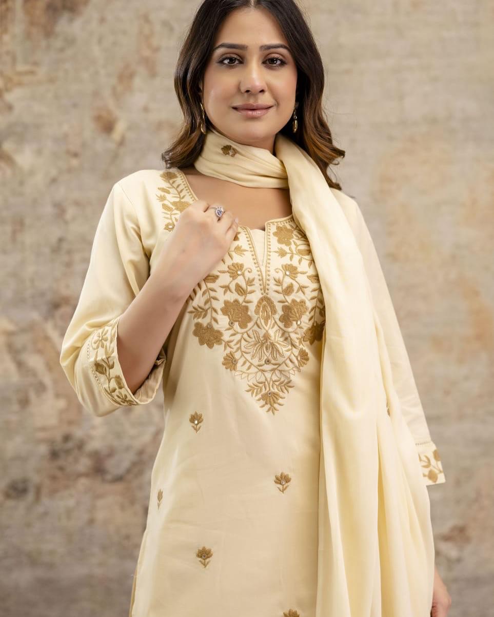 White Khadi Flex Embroidered Suit Set – Festival Special | KF
