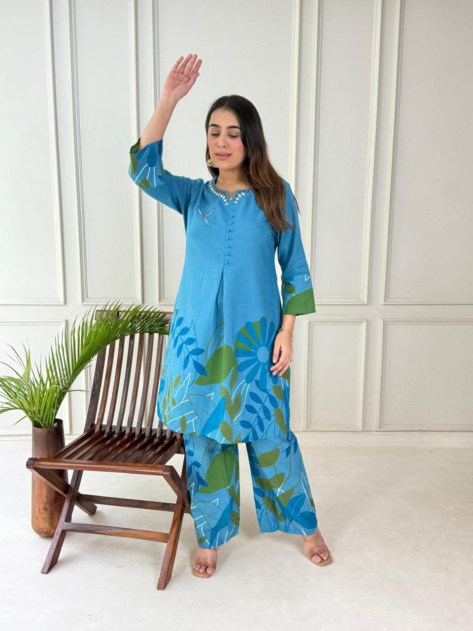 Everyday Elegance in Cotton Flex | Hand Embroidery Tunic Set – KF