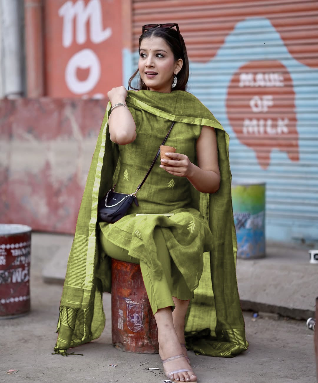 KURTI WITH LINEN DUPATTA SET KF