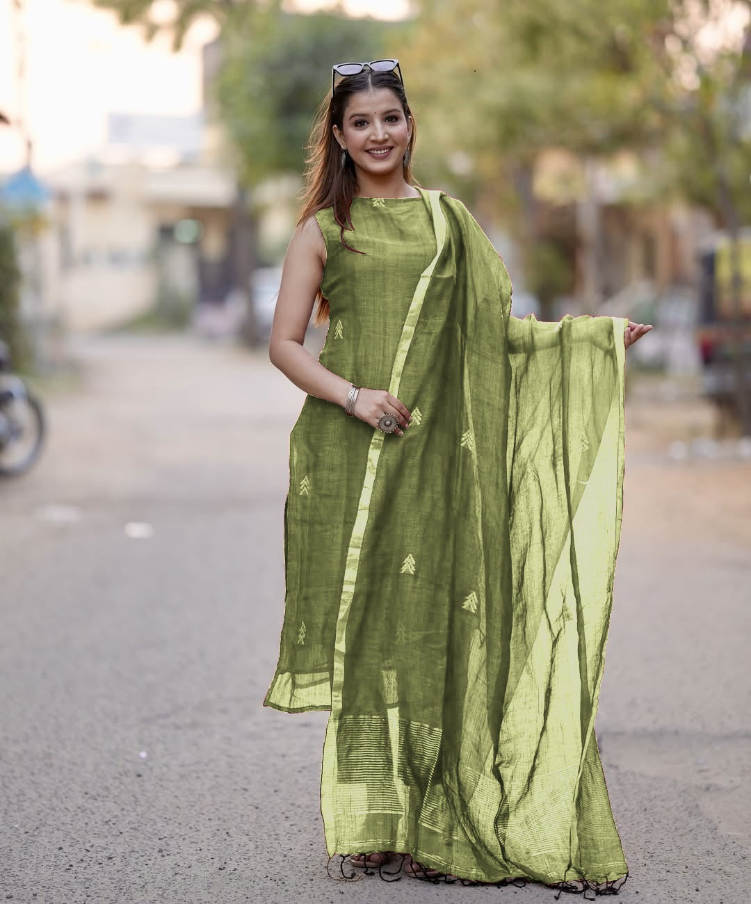 KURTI WITH LINEN DUPATTA SET KF
