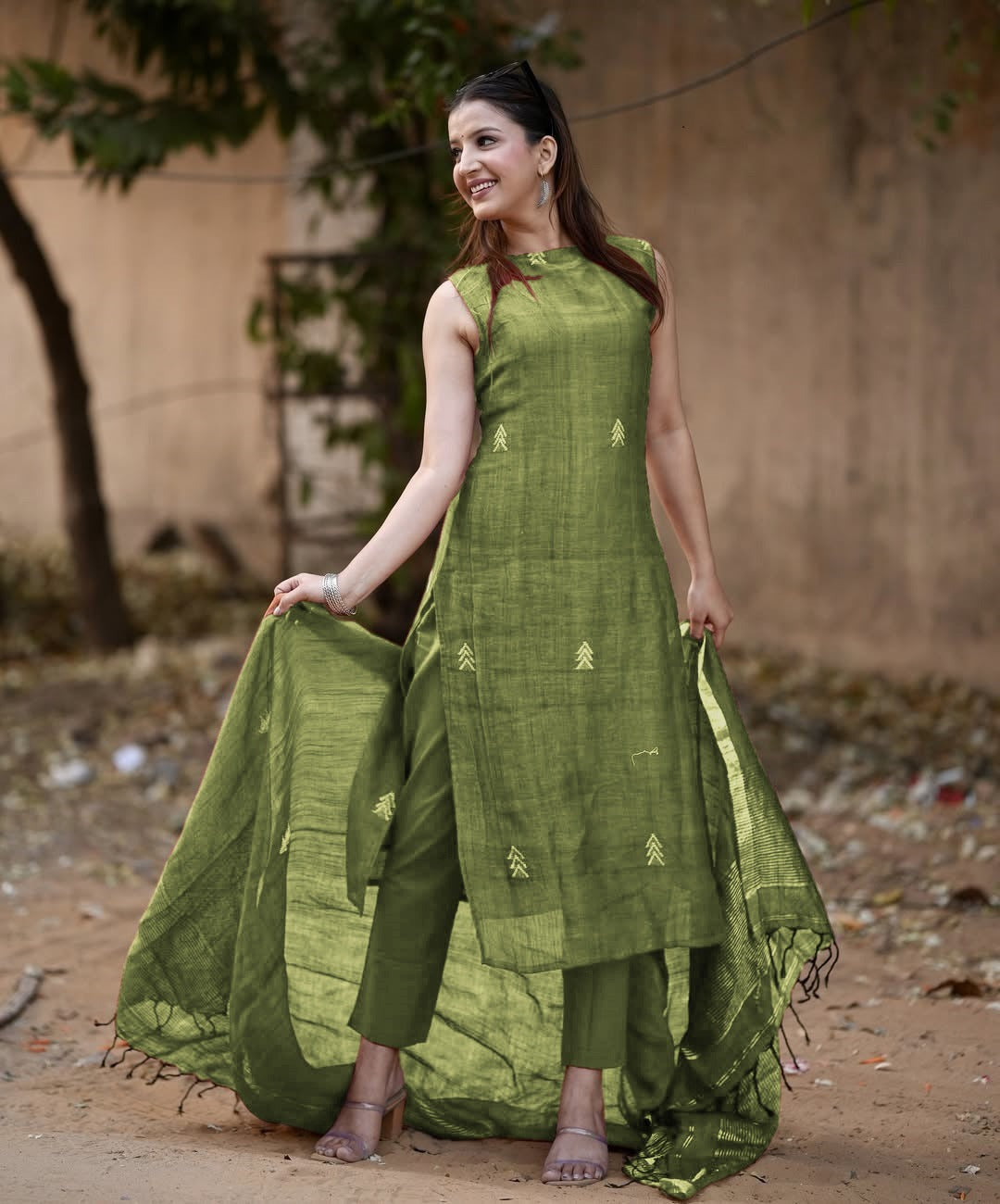 KURTI WITH LINEN DUPATTA SET KF