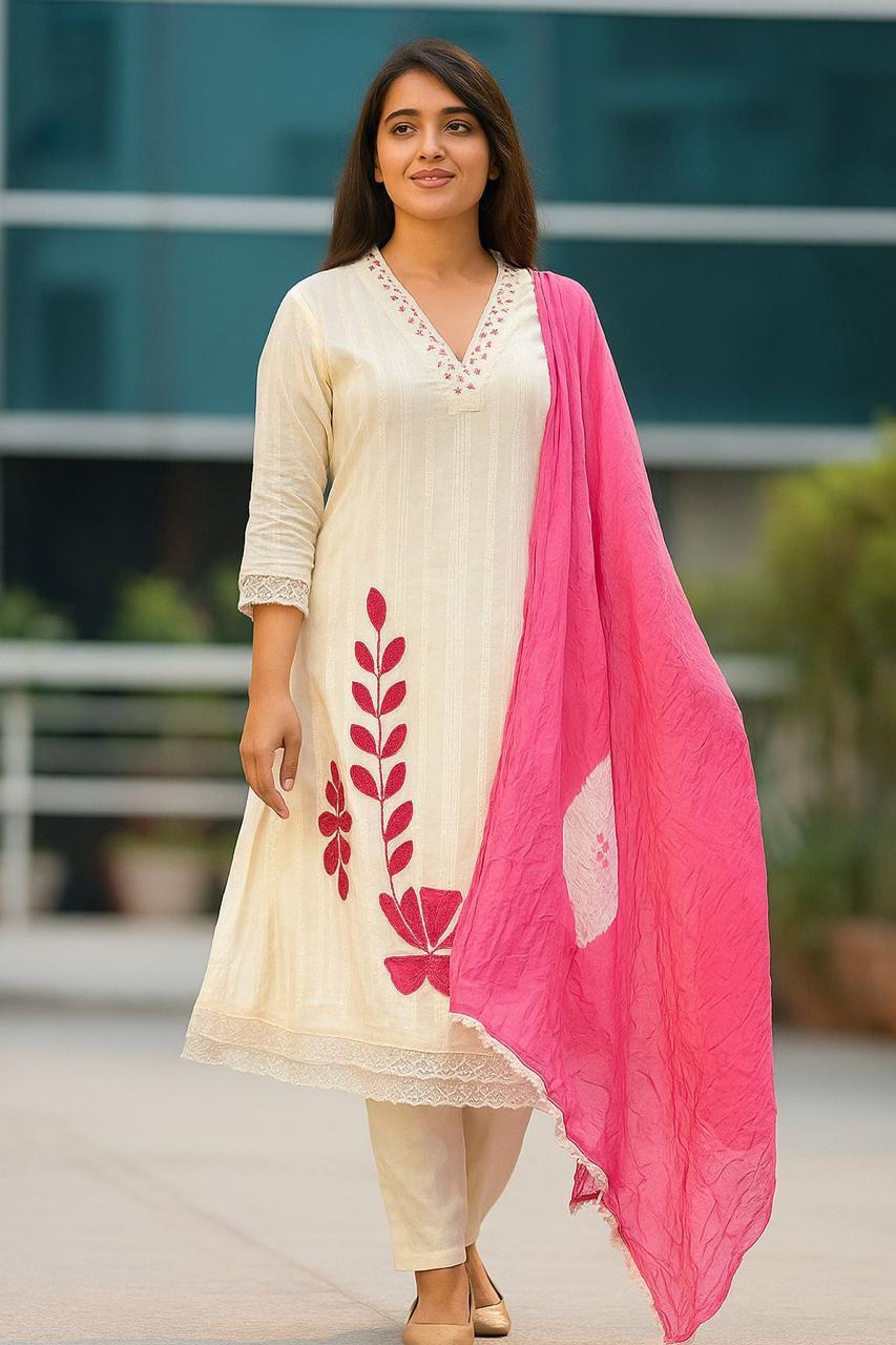 CLASSY MONOCHROME DOBI COTTON EMBROIDERED 3-PIECE SET KF