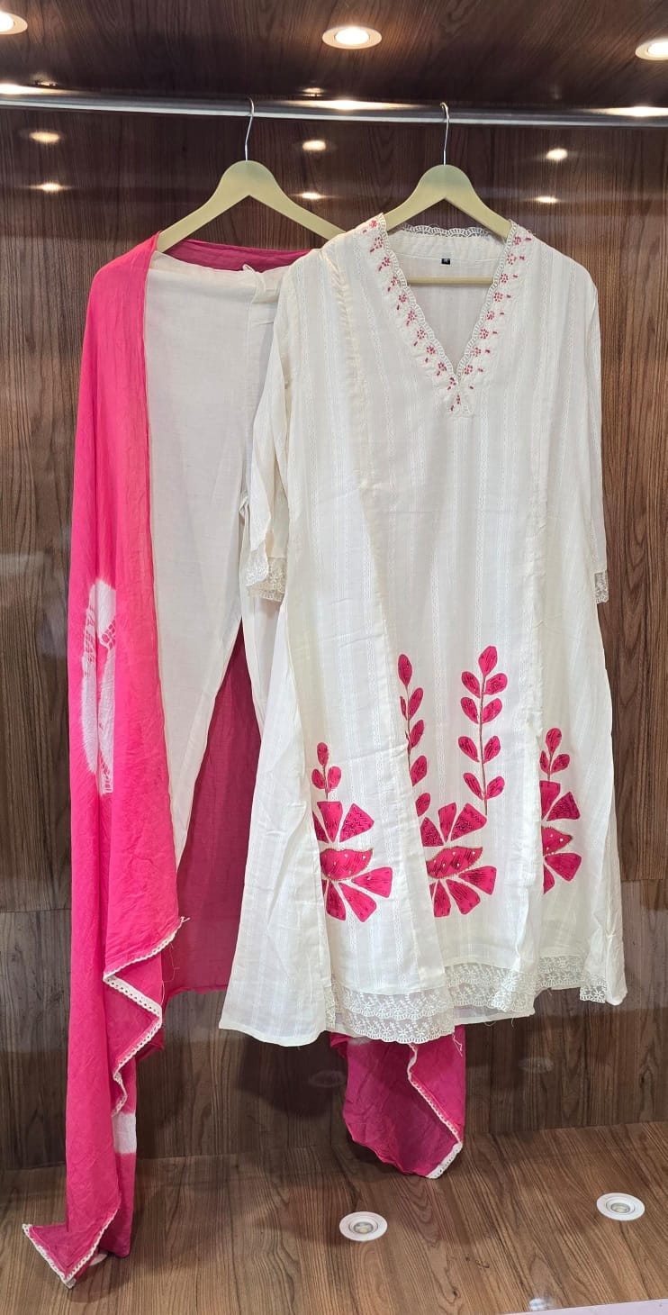 CLASSY MONOCHROME DOBI COTTON EMBROIDERED 3-PIECE SET KF