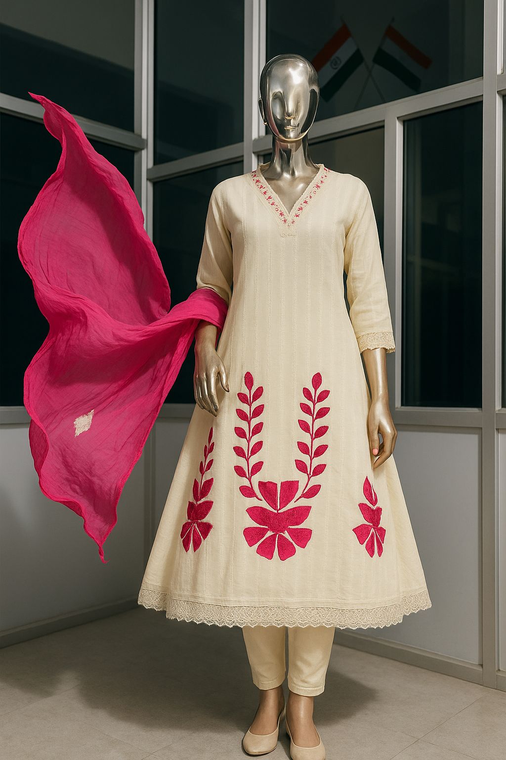 CLASSY MONOCHROME DOBI COTTON EMBROIDERED 3-PIECE SET KF