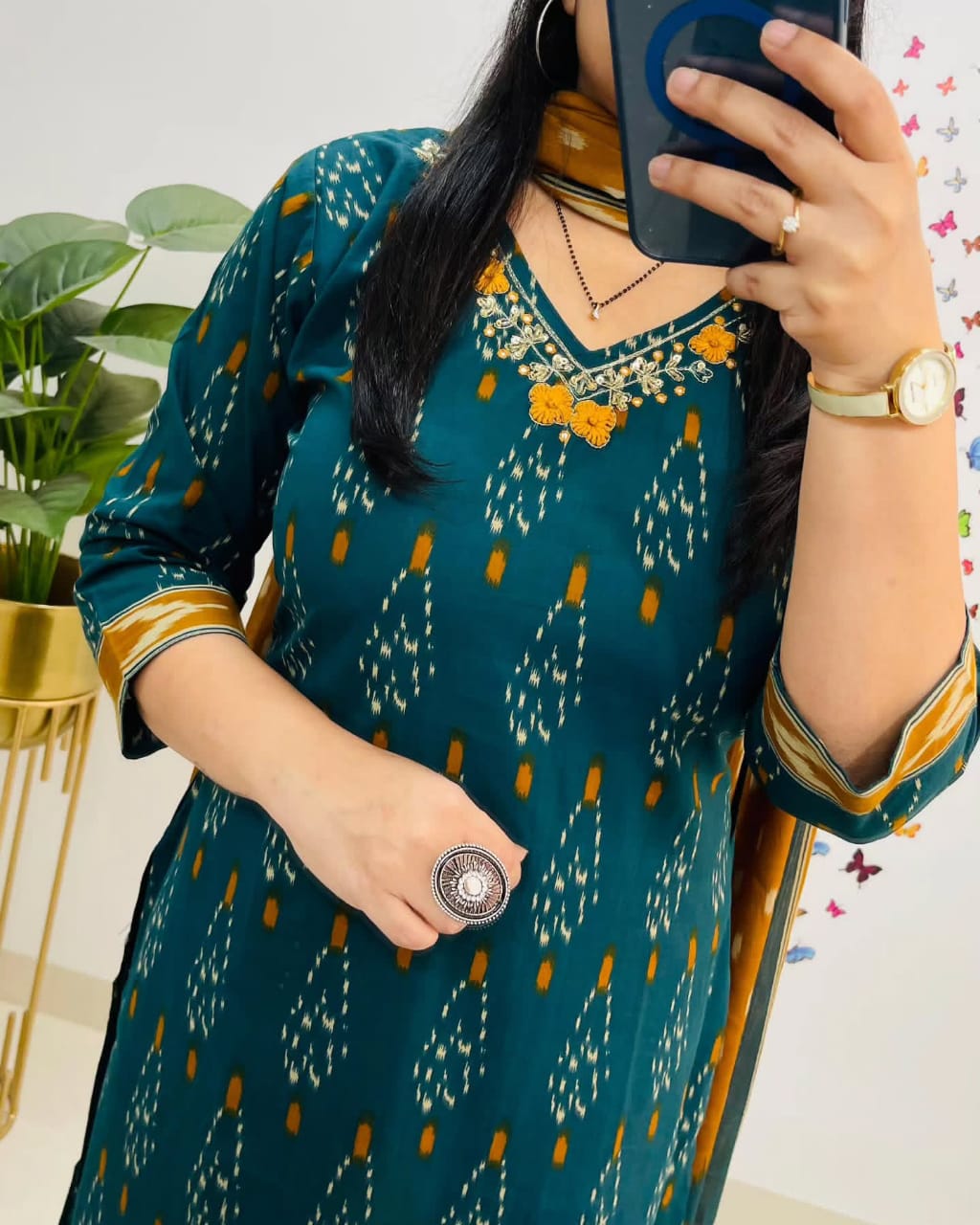 DISCHARGE PRINT SUIT WITH HEAVY HANDWORK KF