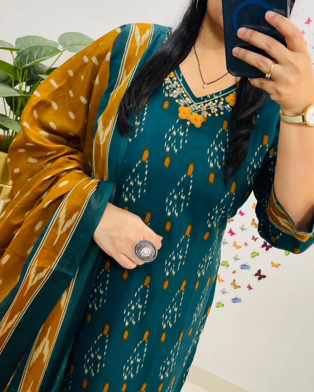DISCHARGE PRINT SUIT WITH HEAVY HANDWORK KF