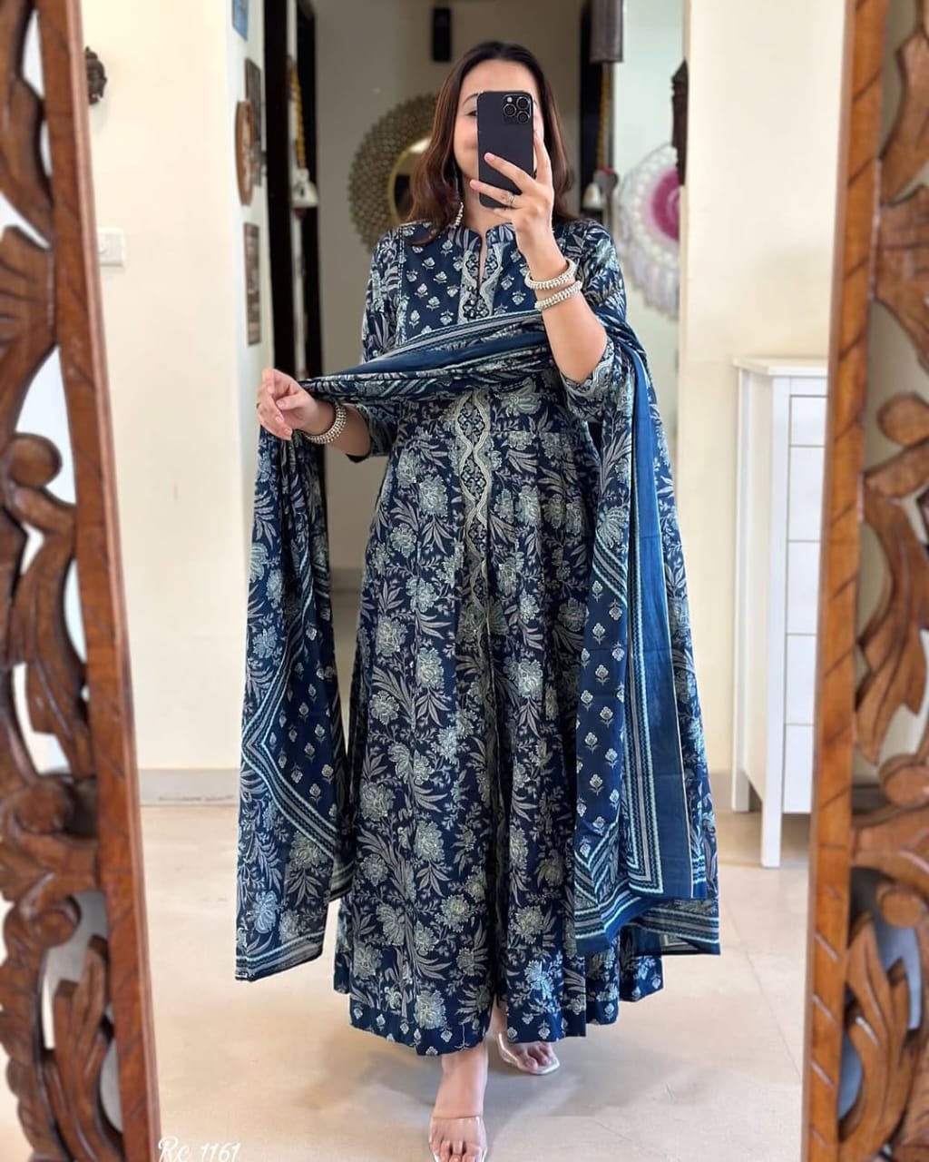 Cotton Print Handwork Anarkali Kurti Pant with Malmal Dupatta Arrival KF