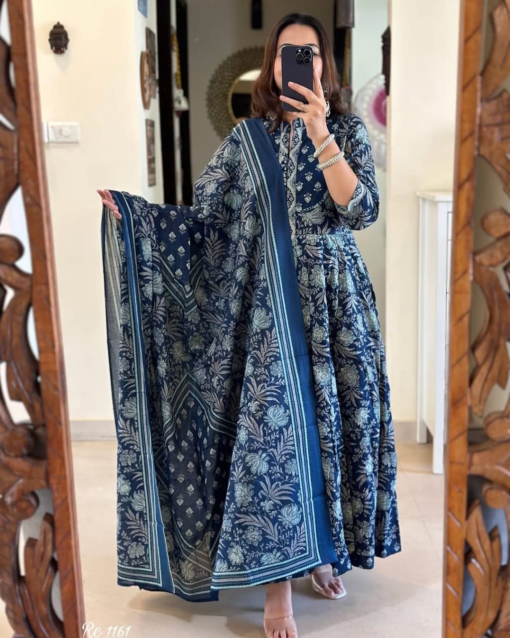 Cotton Print Handwork Anarkali Kurti Pant with Malmal Dupatta Arrival KF
