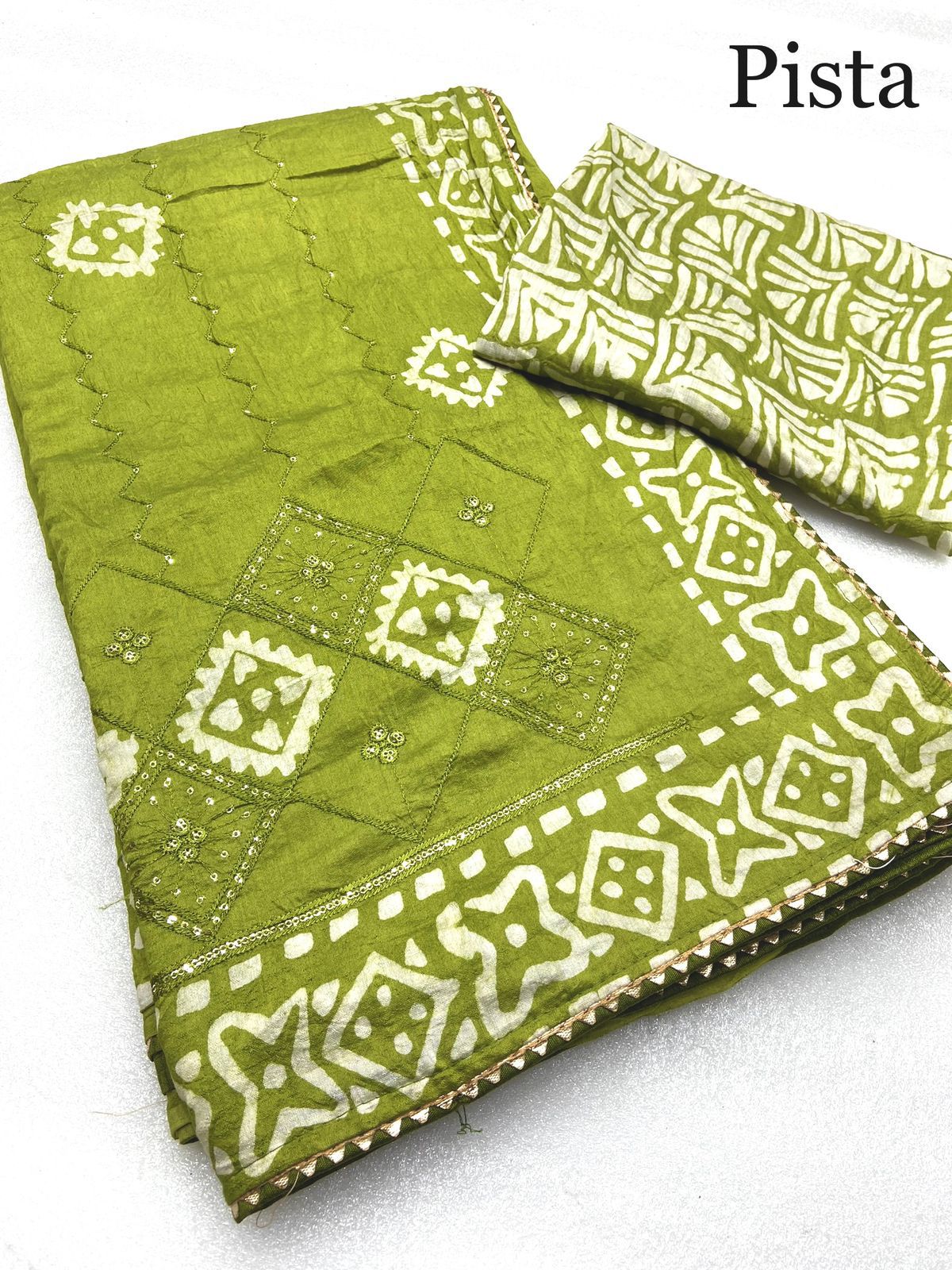 Premium Batik Sequin Saree with Designer Blouse & Latkan Border