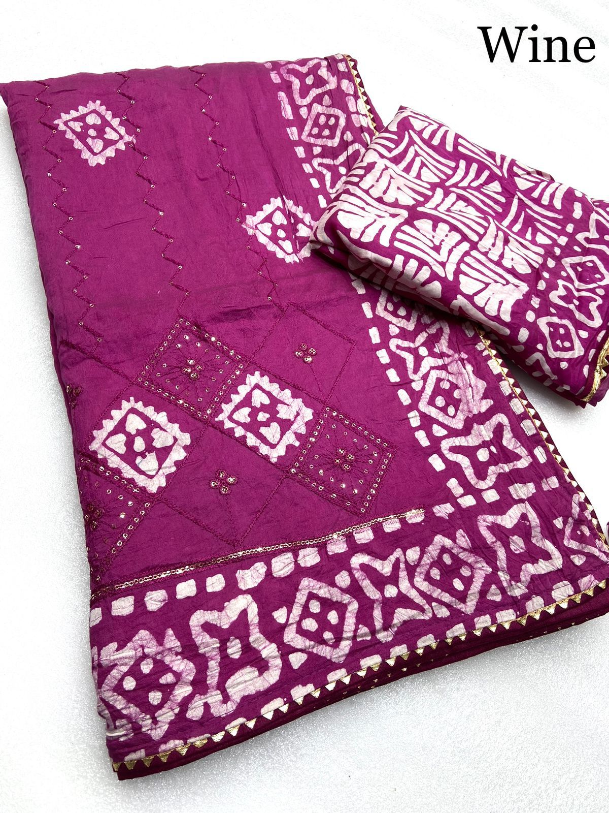 Premium Batik Sequin Saree with Designer Blouse & Latkan Border