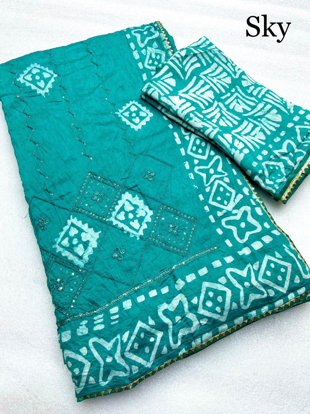 Premium Batik Sequin Saree with Designer Blouse & Latkan Border