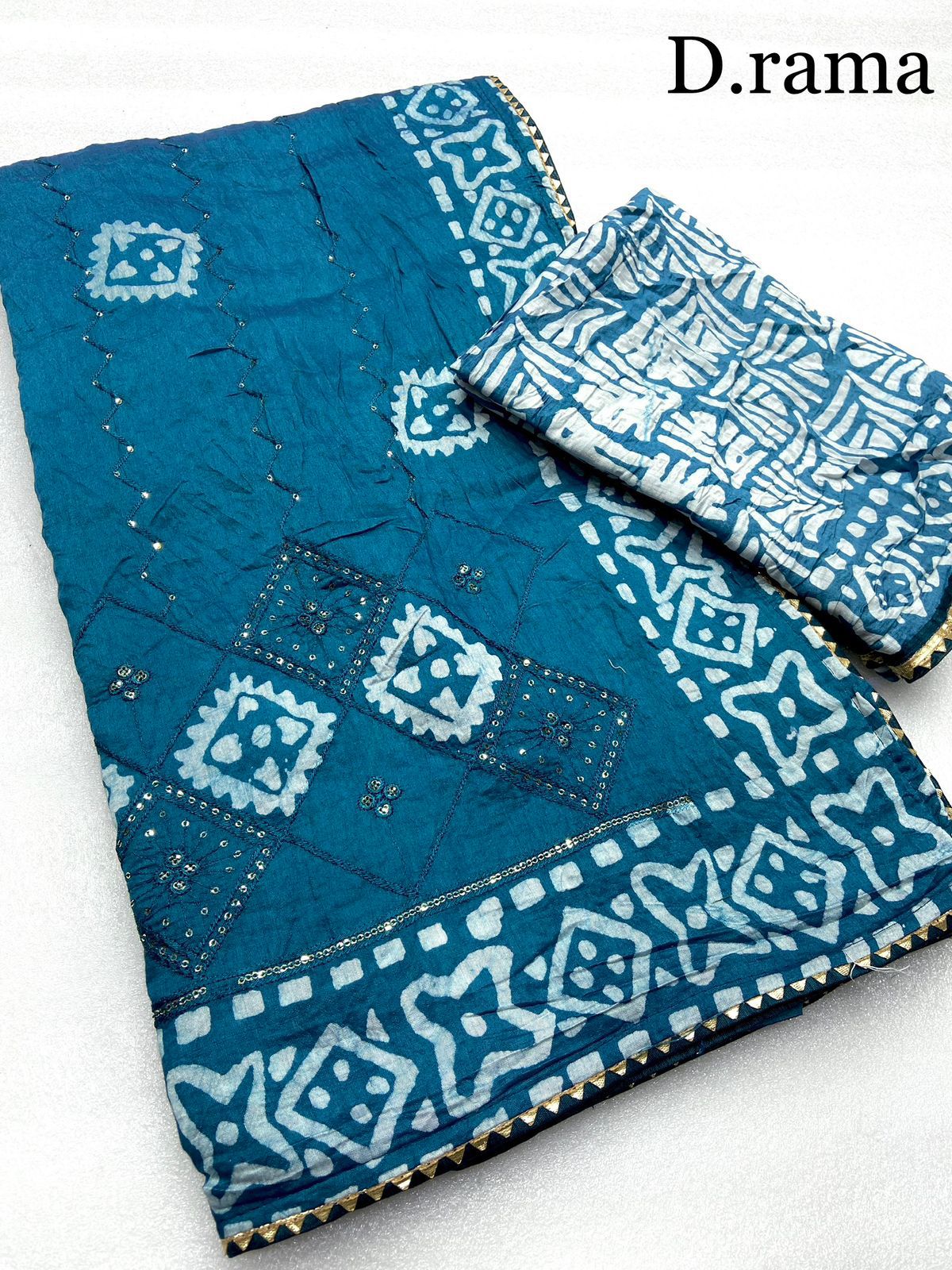Premium Batik Sequin Saree with Designer Blouse & Latkan Border