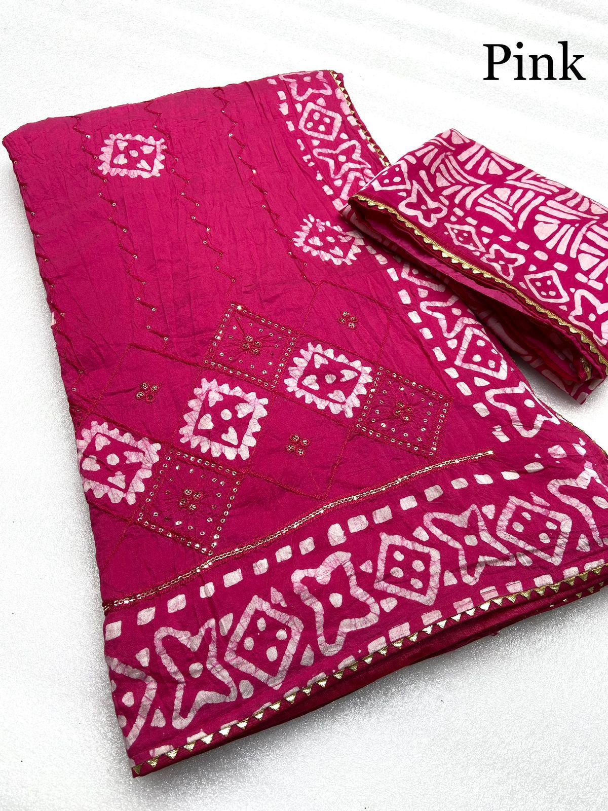 Premium Batik Sequin Saree with Designer Blouse & Latkan Border