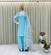 🌟 Designer Farsi Style 3-Piece Salwar Suit in French Crape with Embroidery & Organza Dupatta 🌟