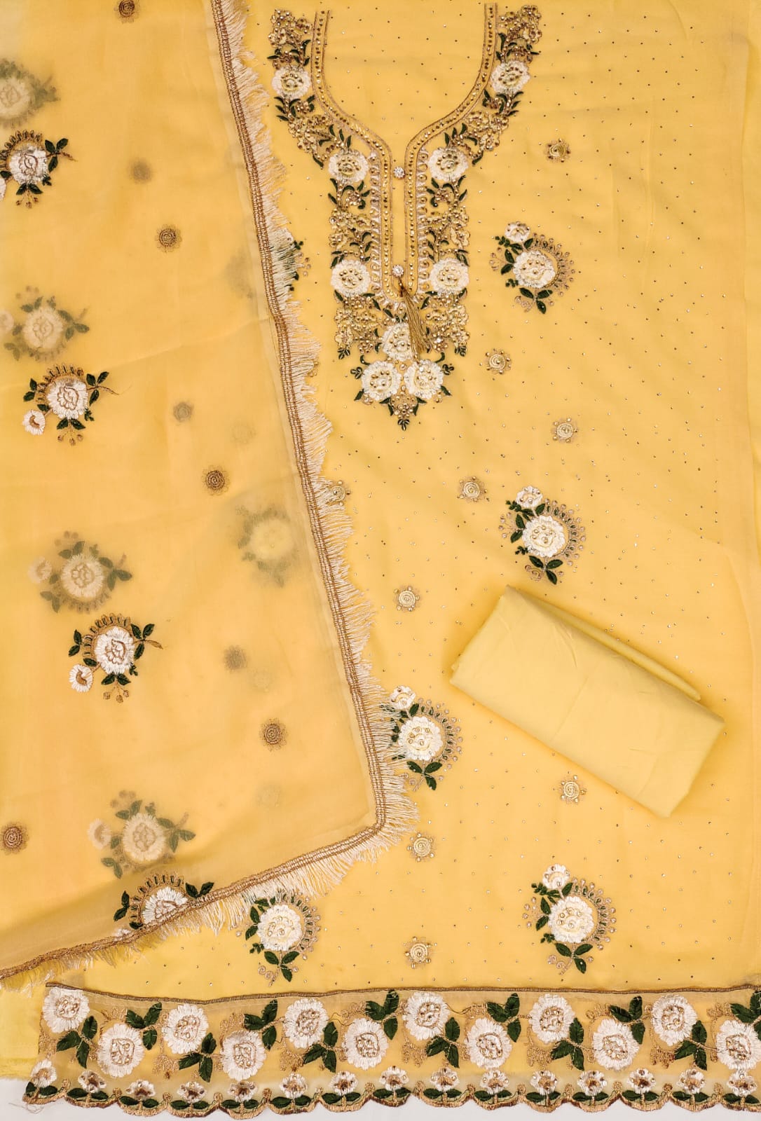 Embroidered Dress Material with Diamond Work