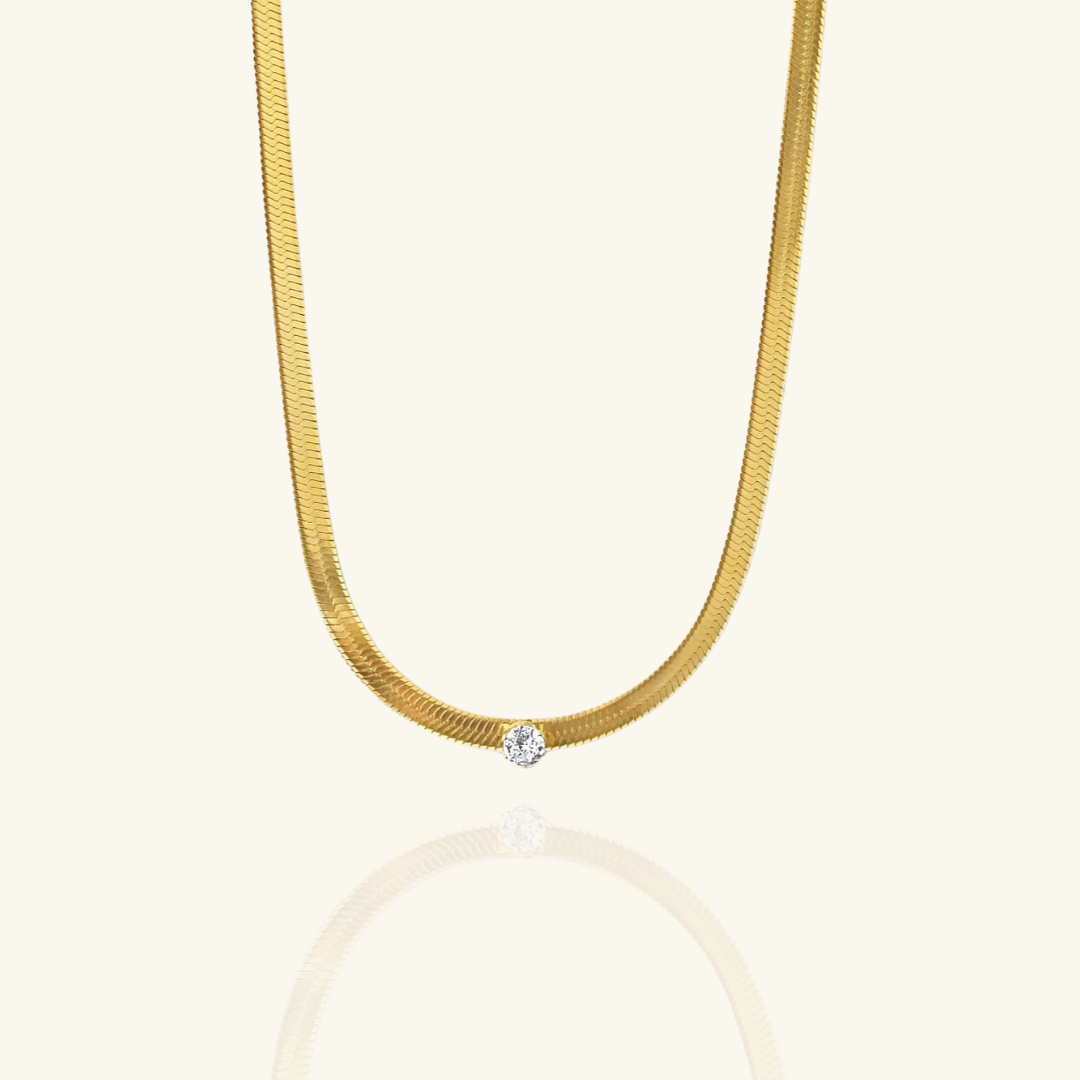 18K Gold Plated Snake Chain With A Solitaire Zircon